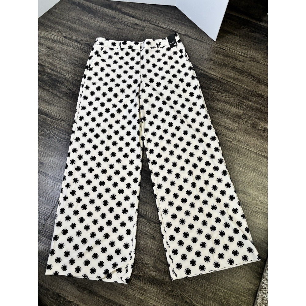 NWT NY&Co 7th Avenue Polka Dot Wide Leg Palazzo Pants Size 12 White Black